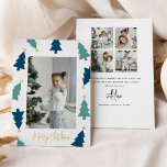 Christmas Tree Gold Star 5 Photo Double Sided<br><div class="desc">Send festive cheer this Christmas with these simple elegant gold foil photo holiday cards. Design features a photograph on the front, framed with green christmas trees and real gold foil stars and gold foil 'Merry Christmas' lettering. On the reverese, you have the option to upload a further 4 pictures, custom...</div>