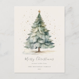 Christmas Tree Gold Star Family Postcard