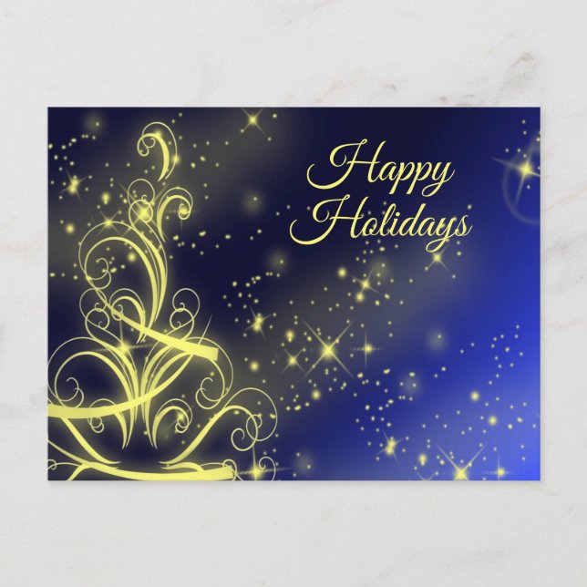 Christmas Tree Gold Star Navy Blue Winter Holidays Postcard (Front)