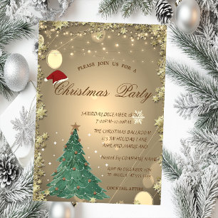 Christmas Tree,Gold Stars Christmas Company Party Invitation