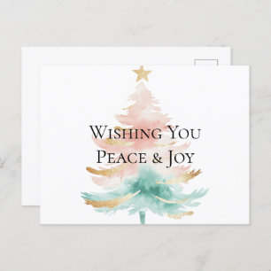 Christmas Tree Gold White Pink Mint Peace Joy Postcard