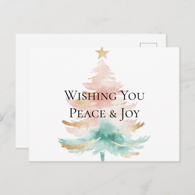 Christmas Tree Gold White Pink Mint Peace Joy Postcard (Front/Back)