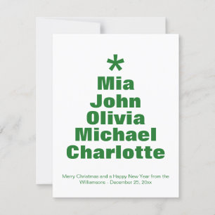 Christmas tree green and white custom names card