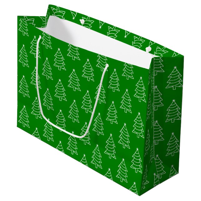 Christmas Tree Green Background Large Gift Bag (Front Angled)