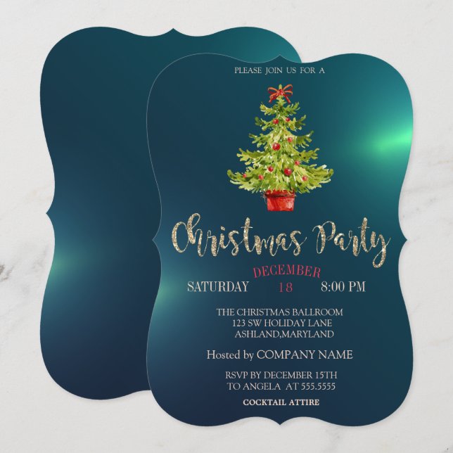 Christmas Tree, Green Christmas Company Party Invitation (Front/Back)