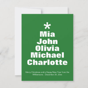 Christmas tree green custom family names card