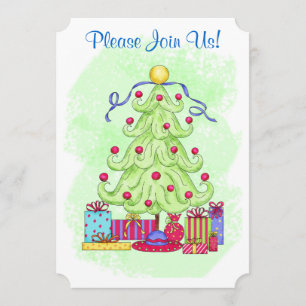 Christmas Tree Green Custom Invitation Open House