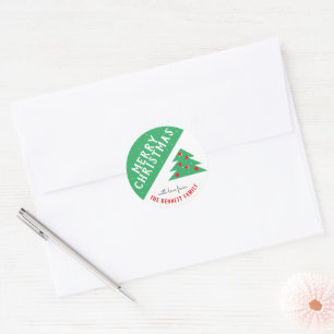 Christmas Tree Green Family Name Christmas Holiday Classic Round Sticker