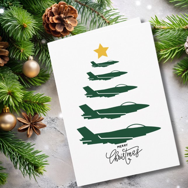 Christmas Tree Green Military Airplane Minimalist Card (Creator Uploaded)