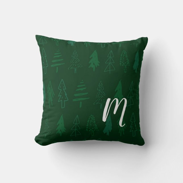 Christmas Tree - Green Monogram Cushion (Front)