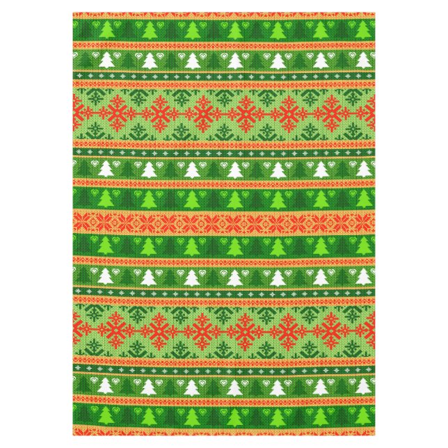 CHRISTMAS TREE GREEN WHITE RED ORNAMENTS  TABLECLOTH (Front)