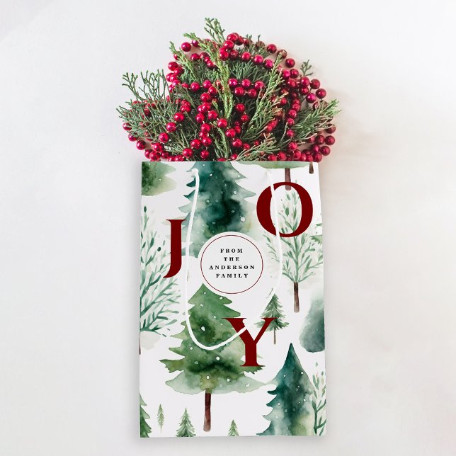 Christmas Tree Greenery Watercolor Holiday Medium Gift Bag (Creator Uploaded)