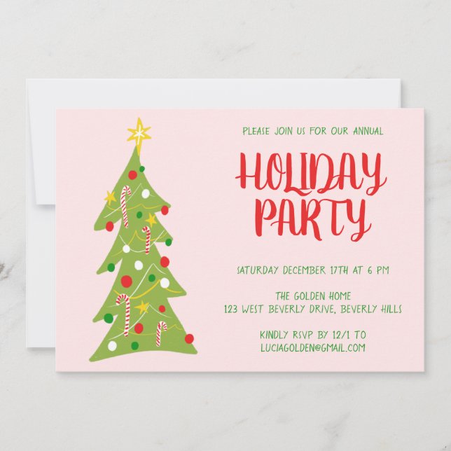 Christmas Tree Hand Drawn Holiday Party CUSTOM  Invitation (Front)