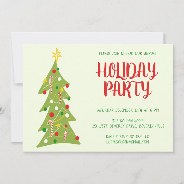 Christmas Tree Hand Drawn Holiday Party CUSTOM  Invitation (Front)
