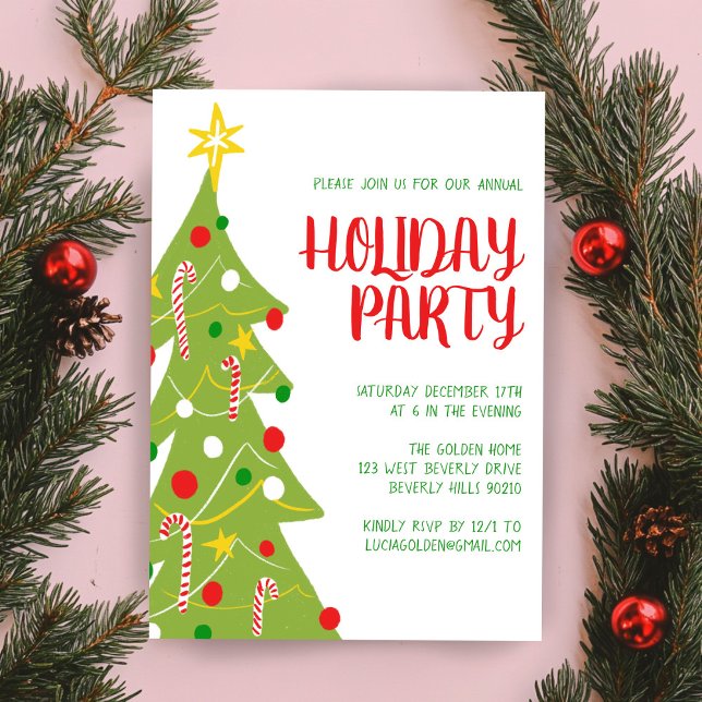 Christmas Tree Hand Drawn Holiday Party CUSTOM  Invitation (Christmas Tree Hand Drawn Holiday Party CUSTOM Invitation
)