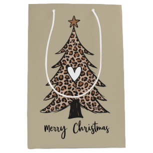 Christmas Tree Heart Leopard Gift Xmas Holiday Medium Gift Bag