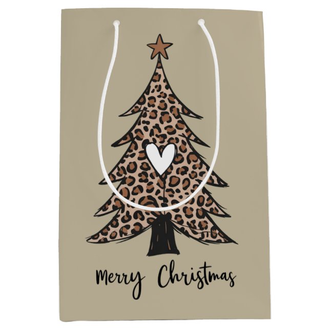 Christmas Tree Heart Leopard Gift Xmas Holiday Medium Gift Bag (Front)