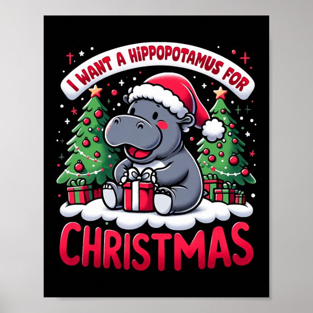Christmas Tree Hippopotamus Xmas Hippo Lover Team  Poster (Front)