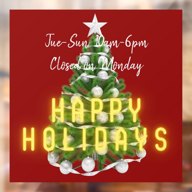 Christmas Tree Holiday Hours Sign Window Cling (Sheet 2)