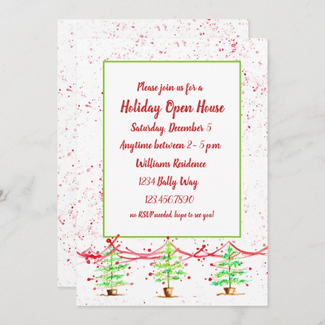 Christmas Tree Holiday Open House Invitation (Front/Back)