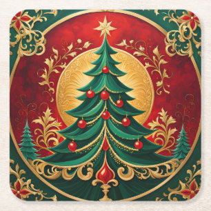 Christmas Tree Holiday Paper Coaster