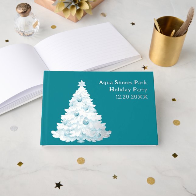 Christmas Tree Holiday Party Foil Guest Book (Front Open)