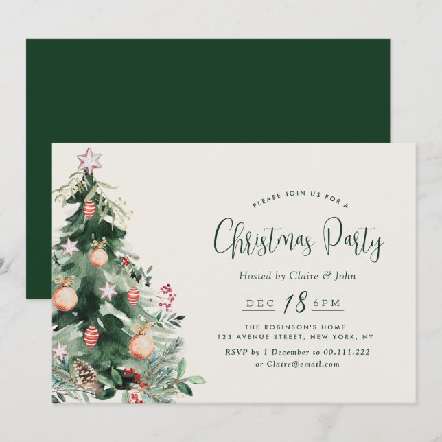 christmas tree holiday party invitation (Front/Back)