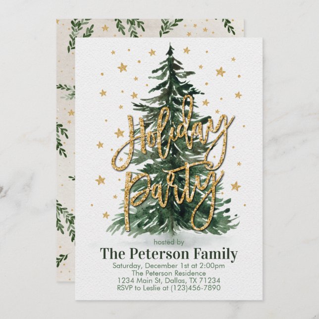 Christmas Tree Holiday Party Invitation Invite (Front/Back)