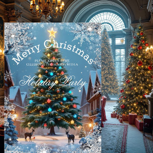 Christmas Tree Holiday Party Winter rustic houses Invitation