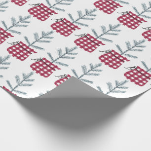 Christmas Tree Holiday Red Buffalo Check Plaid Wrapping Paper
