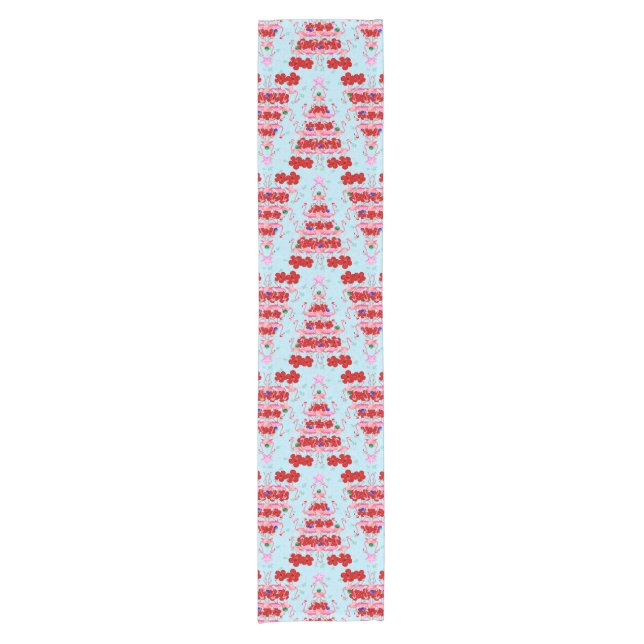 Christmas Tree Holiday Santa Flamingos on Cool Blu Short Table Runner (Front)