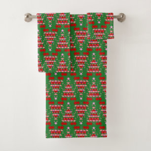 Christmas Tree Holiday Santa Flamingos on Green Bath Towel Set