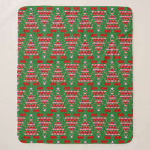 Christmas Tree Holiday Santa Flamingos on Green Sherpa Blanket