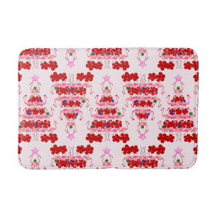 Christmas Tree Holiday Santa Flamingos on Pink Bath Mat