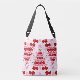 Christmas Tree Holiday Santa Flamingos on Pink Crossbody Bag