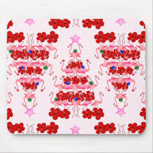 Christmas Tree Holiday Santa Flamingos on Pink Mouse Pad