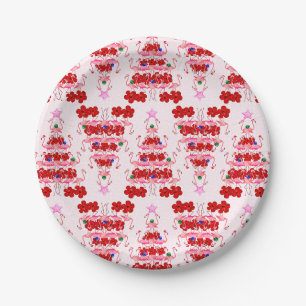 Christmas Tree Holiday Santa Flamingos on Pink Paper Plate