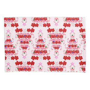 Christmas Tree Holiday Santa Flamingos on Pink Pillowcase