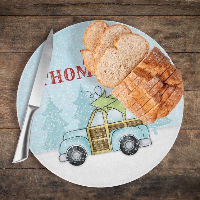 Christmas Tree Holiday Winter Snowfall Car Cutting Board (Creator Uploaded)