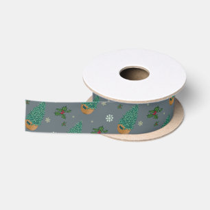 Christmas tree, holly and snowflakes satin ribbon