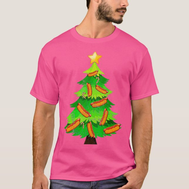 CHRISTMAS Tree Hot Dog Fast Food Funny Gift T-Shirt (Front)