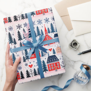 Christmas Tree House Snowflakes Wrapping Paper