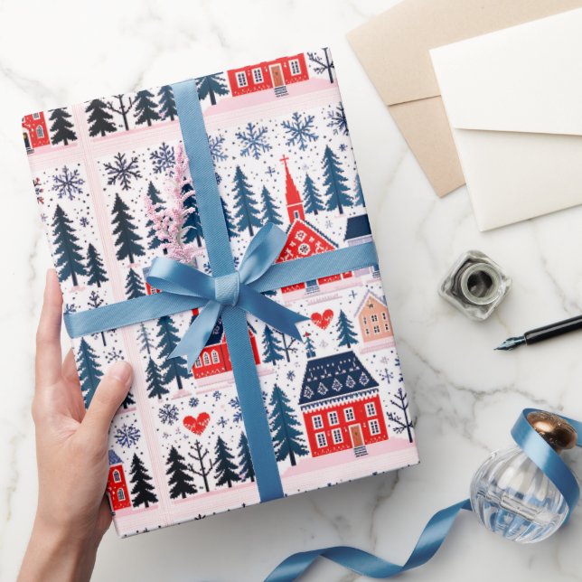 Christmas Tree House Snowflakes Wrapping Paper (Gifting)