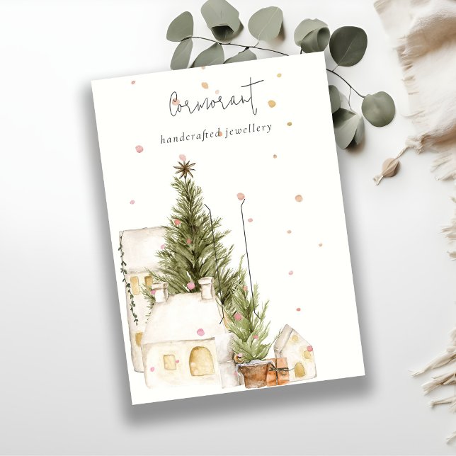 Christmas Tree Houses Snow Logo Hairclip Holder Business Card (Creator Uploaded)