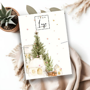 Christmas Tree Houses Snow Logo Necklace Holder Business Card