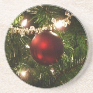 Christmas Tree I Holiday Pretty Green and Red Coaster