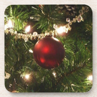 Christmas Tree I Holiday Pretty Green and Red Coaster