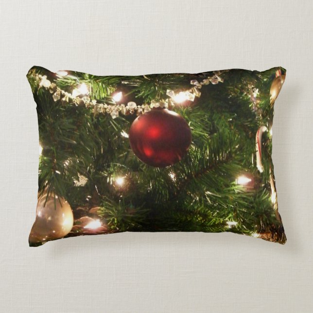 Christmas Tree I Holiday Pretty Green and Red Decorative Cushion (Front)