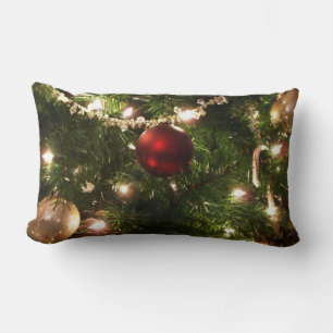 Christmas Tree I Holiday Pretty Green and Red Lumbar Cushion