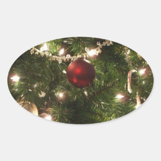 Christmas Tree I Holiday Pretty Green and Red Oval Sticker